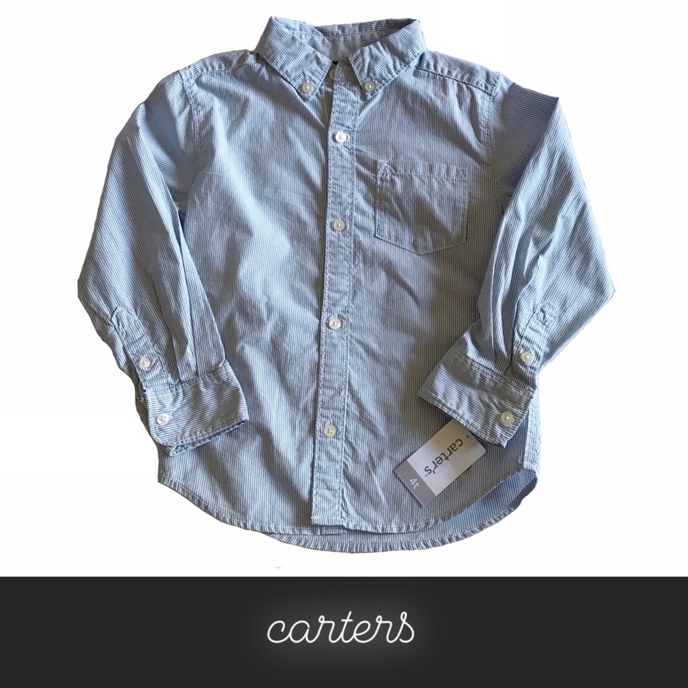 Carters Pinstripe Button Down Long Sleeve Top Blue • 4T